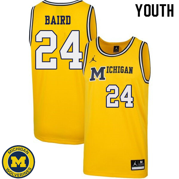 Youth Michigan Wolverines #24 C.J. Baird Yellow 1989 Retro Fashion Basketball Jersey